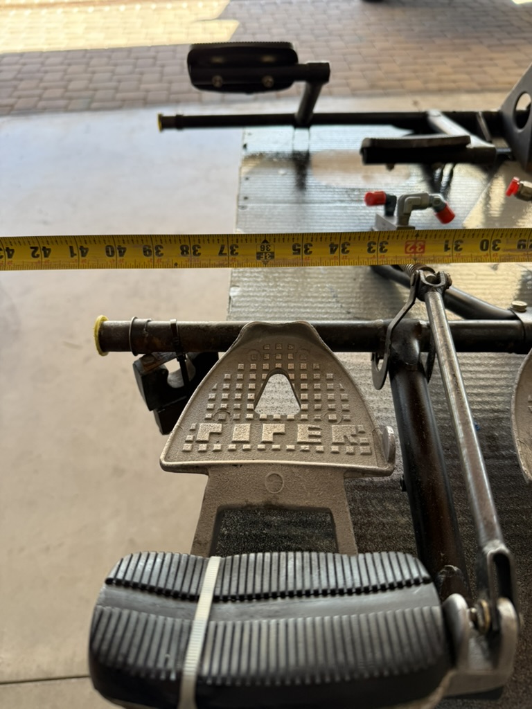 Measuring a salvaged Piper brake pedal assembly
